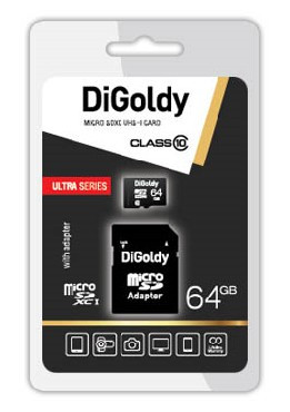 Карта памяти DIGOLDY 64GB microSDXC Class10 UHS-1 + адаптер SD