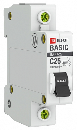 Автоматический выключатель EKF Basic ВА 47-29 1P 25А (C) 4,5кА