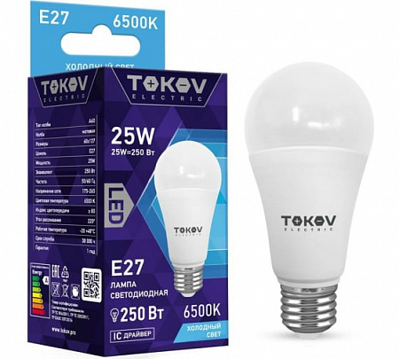 Лампа светодиодная 25Вт А60 6500К Е27 176-264В TOKOV ELECTRIC TKE-A60-E27-25-6.5K