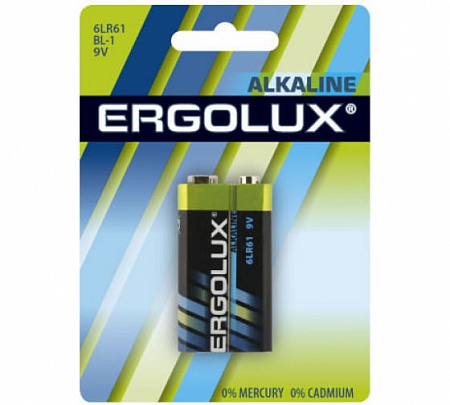 Элемент питания Ergolux 6LR61 ALKALINE "крона"