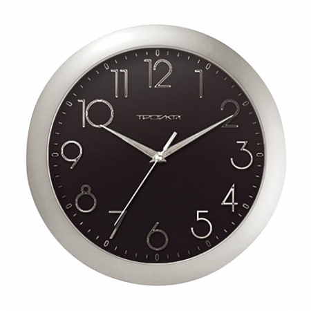 Часы настенные TROYKA 11170182/ настенные (темн. фон/бел. цифры) серебро.