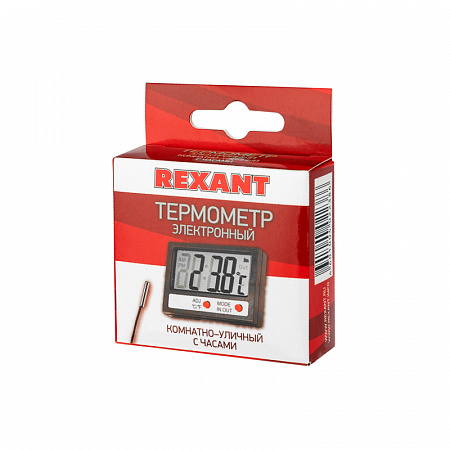 Термометр электронный REXANT комнатно-уличный с часами 70-0505