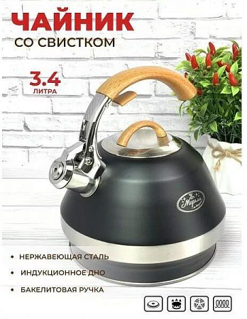 Чайник МЕРАЛИ ЧН-34-02 нержавеющий со свистком