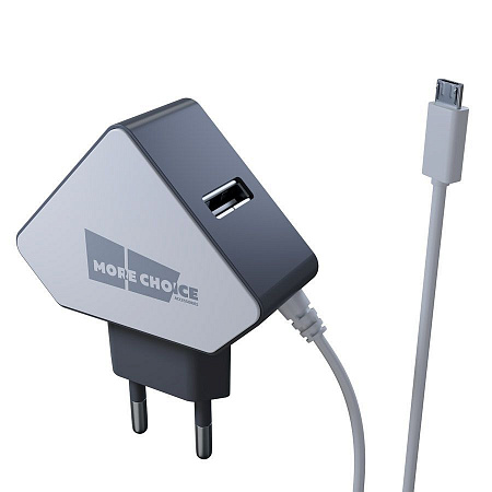 Сетевое зарядное устр-во MORE CHOICE (4627151193311) NC42m 2USB 1.5A micro USB с кабелем White Grey